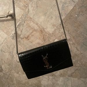 YSL chain wallet in crocodile
